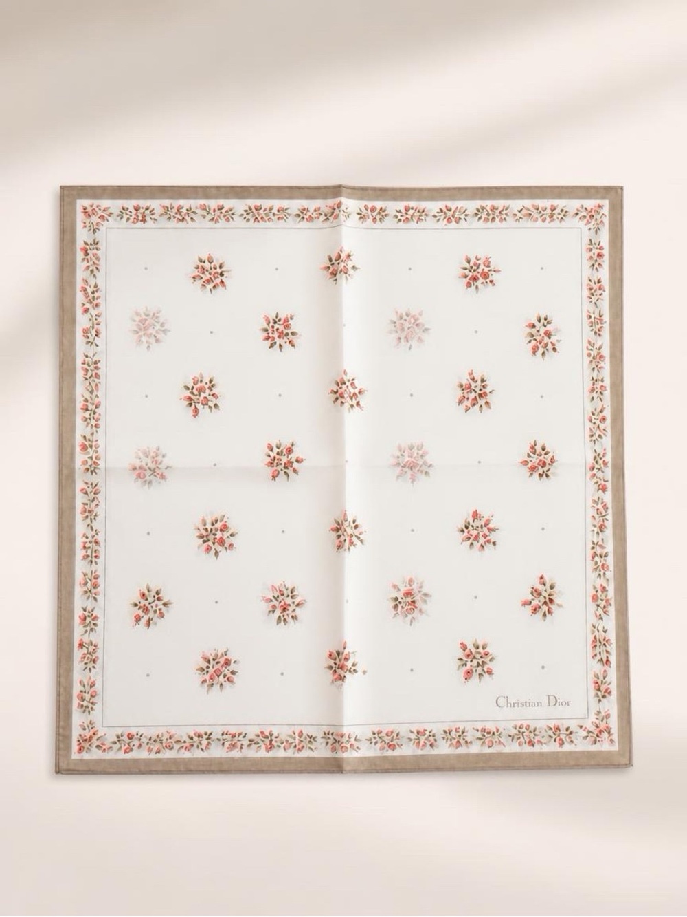 Christian Dior Floral Cotton Handkerchief Scarf Pink Rose Print Vintage